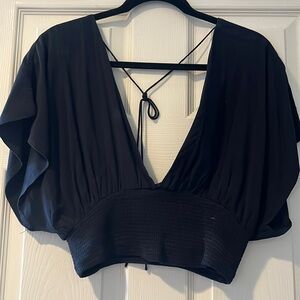 Free People Ava baby black plunge top